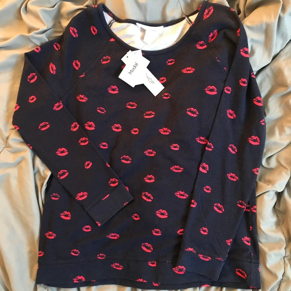 Women's Modal Sweater, Blue + Pink, Size Large